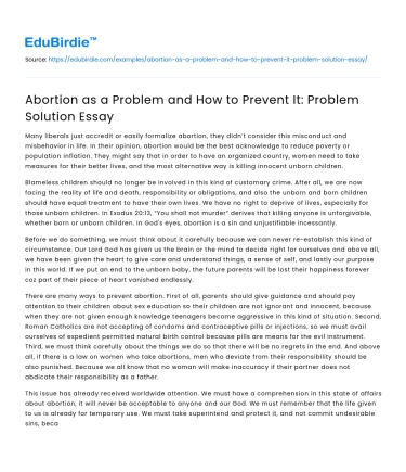 Abortion as a Problem and How to Prevent It: Problem Solution Essay