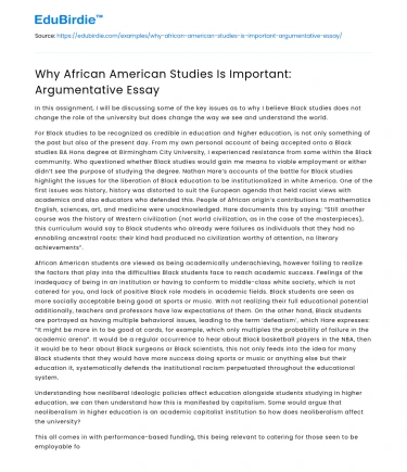 Why African American Studies Is Important: Argumentative Essay