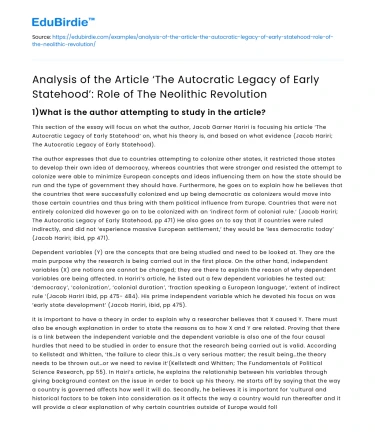 Role of Neolithic Revolution in Autocratic Legacy