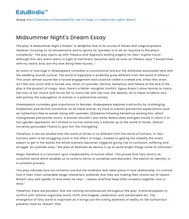 Midsummer Night’s Dream Essay