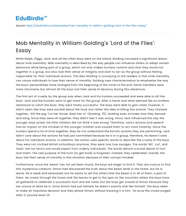 Mob Mentality in William Golding’s ‘Lord of the Flies’: Essay