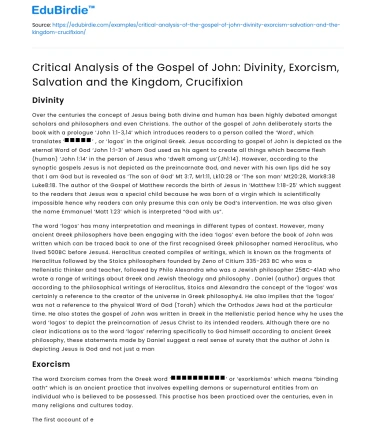 Analysis of the Gospel of John: Key Themes and Events