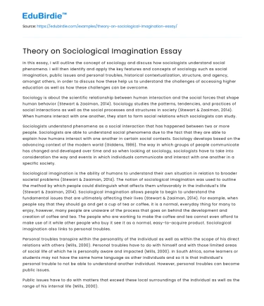 Theory on Sociological Imagination Essay