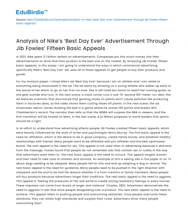 Nike ad analyzed using Fowles’ 15 Basic Appeals