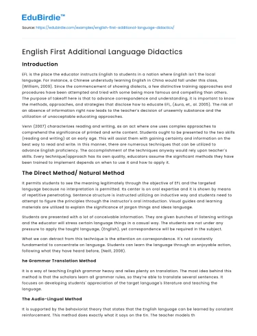 Teaching English as an Additional Language