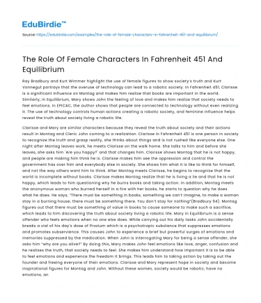 The Role Of Female Characters In Fahrenheit 451 And Equilibrium