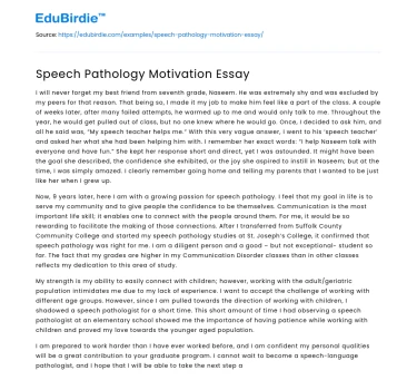 Speech Pathology Motivation Essay