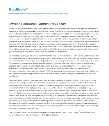 Swales Discourse Community Essay