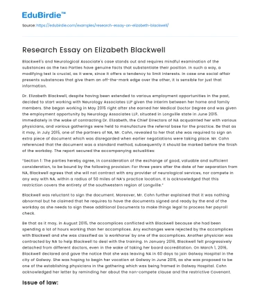 Research Essay on Elizabeth Blackwell