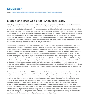 Stigma and Drug Addiction: Analytical Essay