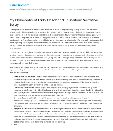 My Philosophy of Early Childhood Education: Narrative Essay