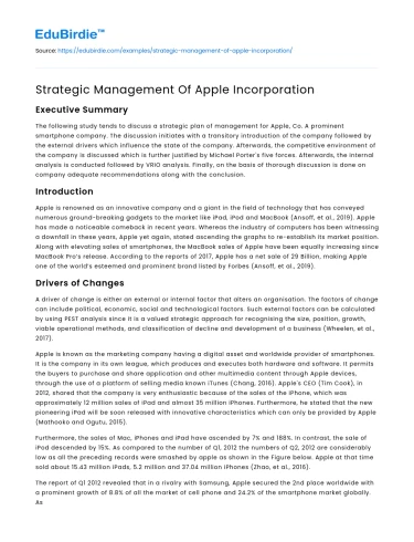 Strategic Management Of Apple Incorporation