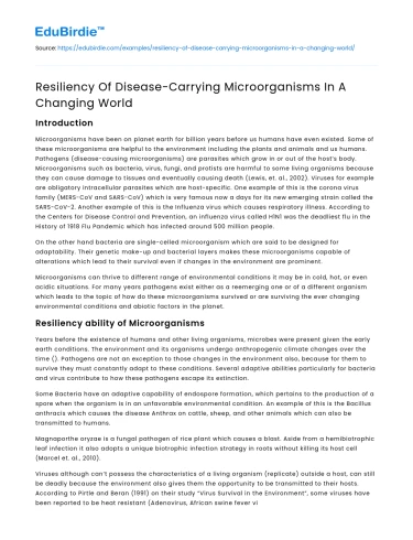 Resiliency Of Disease-Carrying Microorganisms In A Changing World