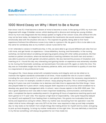 1000 Word Essay on Why I Want to Be a Nurse