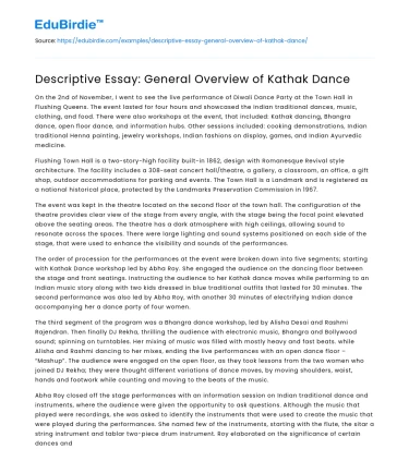 Descriptive Essay: General Overview of Kathak Dance
