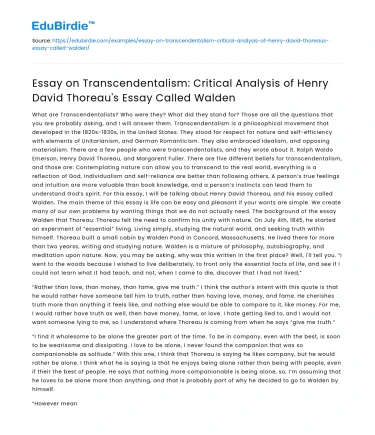 Critical Analysis of Thoreau’s Essay Walden