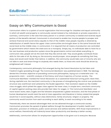 Essay on Why Communism Is Good