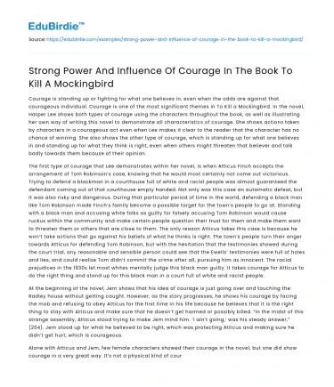 Strong Power And Influence Of Courage In The Book To Kill A Mockingbird