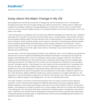 Essay about the Major Change in My Life