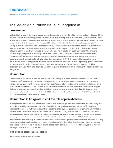 Malnutrition Challenges in Bangladesh