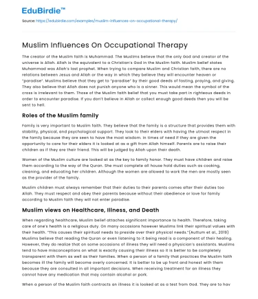 Muslim Influences On Occupational Therapy