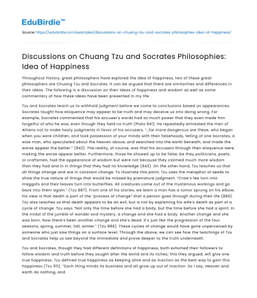 Discussions on Chuang Tzu and Socrates Philosophies: Idea of Happiness