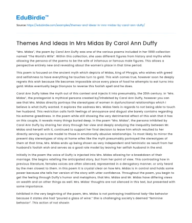 Themes And Ideas In Mrs Midas By Carol Ann Duffy