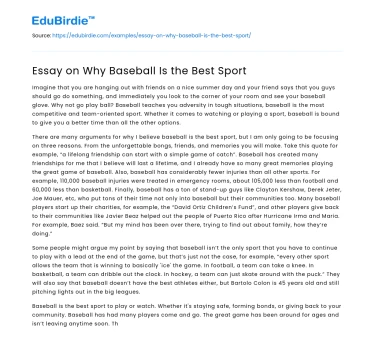 Essay on Why Baseball Is the Best Sport
