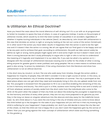 Is Utilitarian An Ethical Doctrine?