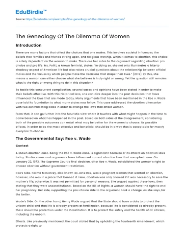 The Genealogy Of The Dilemma Of Women