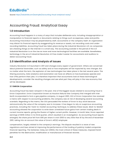 Accounting Fraud: Analytical Essay