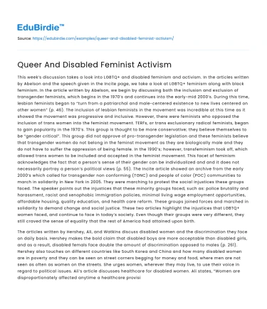 Queer And Disabled Feminist Activism