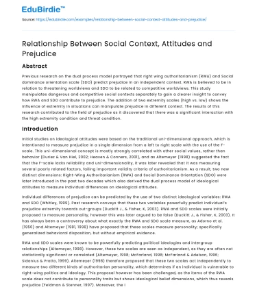 Relationship Between Social Context, Attitudes and Prejudice