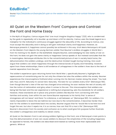 Comparing ‘All Quiet on the Western Front’ and ‘Home’ Essays