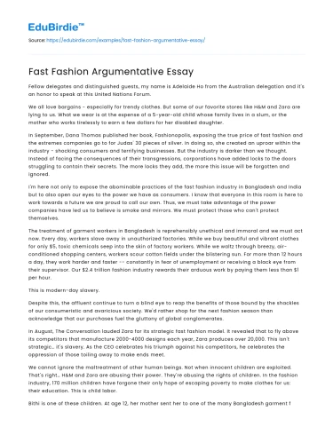 Fast Fashion Argumentative Essay