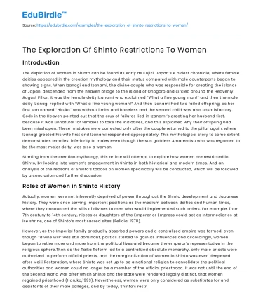 The Exploration Of Shinto Restrictions To Women