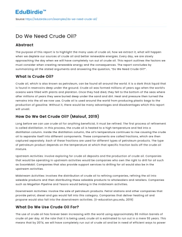 Do We Need Crude Oil?