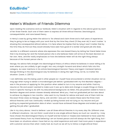 Helen’s Wisdom of Friends Dilemma