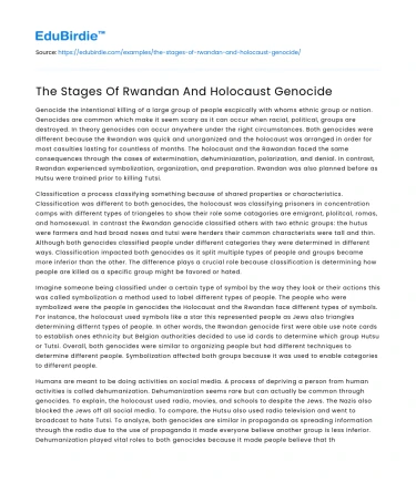 The Stages of Genocide: Rwanda and the Holocaust