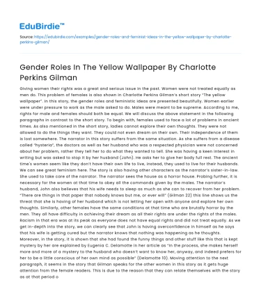 Gender Roles In The Yellow Wallpaper By Charlotte Perkins Gilman