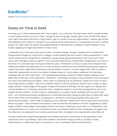 Essay on Time Is Gold