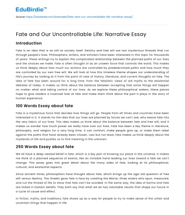 Fate and Our Uncontrollable Life: Narrative Essay