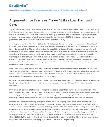 Argumentative Essay on Three Strikes Law: Pros and Cons