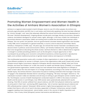Women empowerment and health in Amhara Women’s Association in Ethiopia