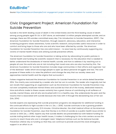 Civic Engagement Project: American Foundation For Suicide Prevention