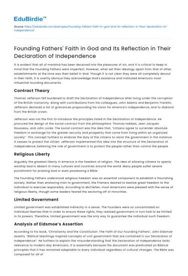 Founding Fathers’ Faith in God and the Declaration of Independence