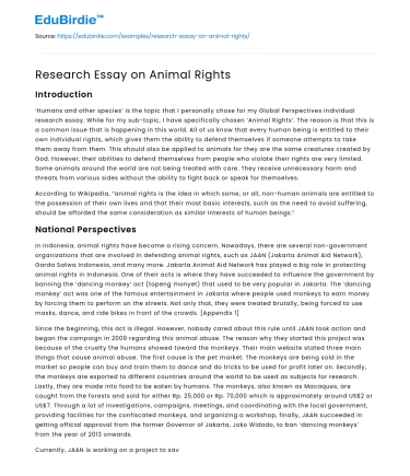 Research Essay on Animal Rights