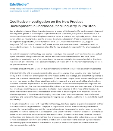 Qualitative Study on New Product Development in Pakistan’s Pharma Industry