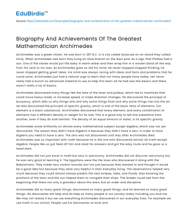 Biography And Achievements Of The Greatest Mathematician Archimedes