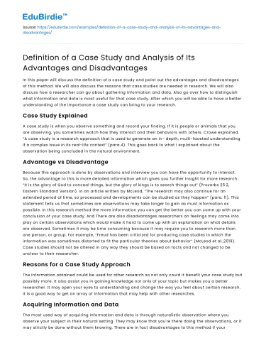 Case Study: Advantages and Disadvantages